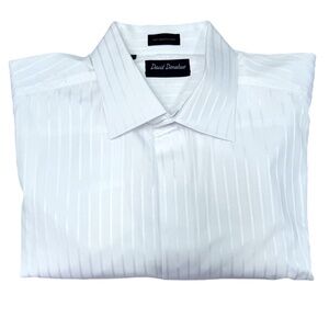 DAVID DONAHUE WHITE TONAL STRIPE TUXEDO SHIRT